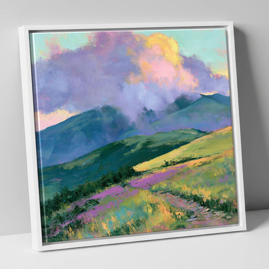 Rolling Fells Under Luminous Clouds lake district fell canvas wall art in white frame