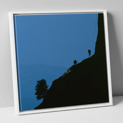 Midnight Blue Crag Ascent Silhouette lake district walking canvas wall art in white frame