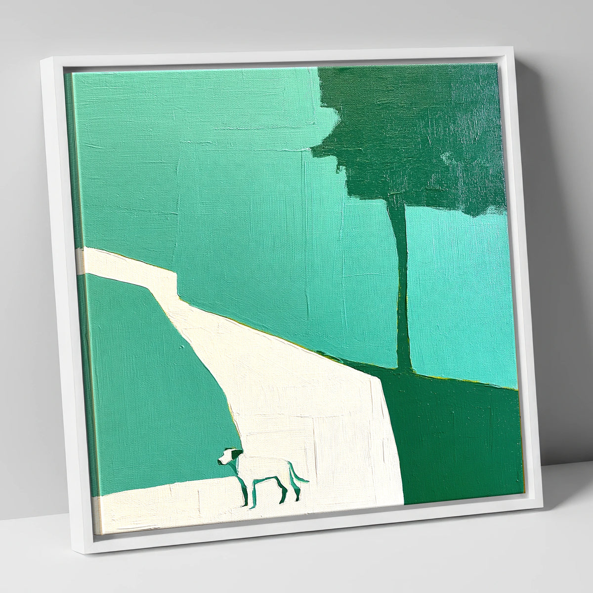 Abstract Hawkshead Dog Path gifts for dog walkers canvas wall art in white frame