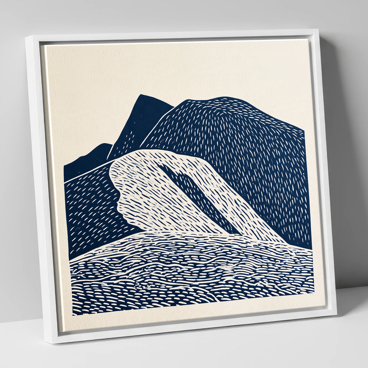 Helvellyn Ridge in Navy Blue lake district fell canvas wall art in white frame