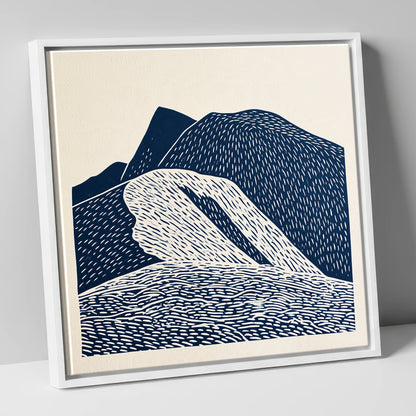 Helvellyn Ridge in Navy Blue lake district fell canvas wall art in white frame