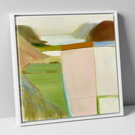 Geometric Rannerdale and Crummock Water lake district lake canvas wall art in white frame