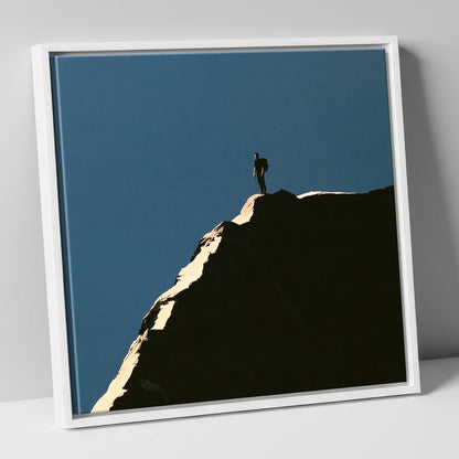 Lone Walker on Striding Edge lake district walking canvas wall art in white frame