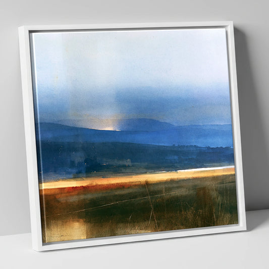 Evening Sun on Indigo Fells lake district sky canvas wall art in white frame