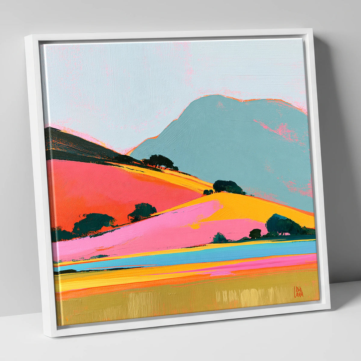 Golden Evening on Vibrant Fells lake district sky canvas wall art in white frame