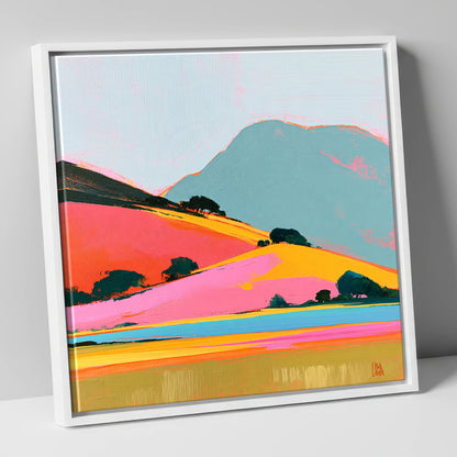 Golden Evening on Vibrant Fells lake district sky canvas wall art in white frame