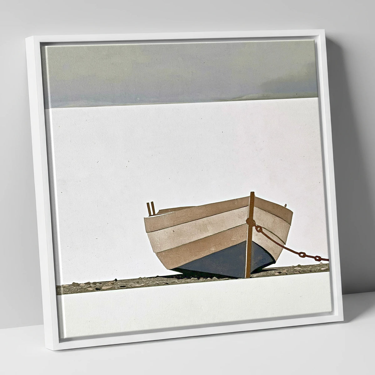 Grounded Clinker Boat Windermere lake district lake canvas wall art in white frame