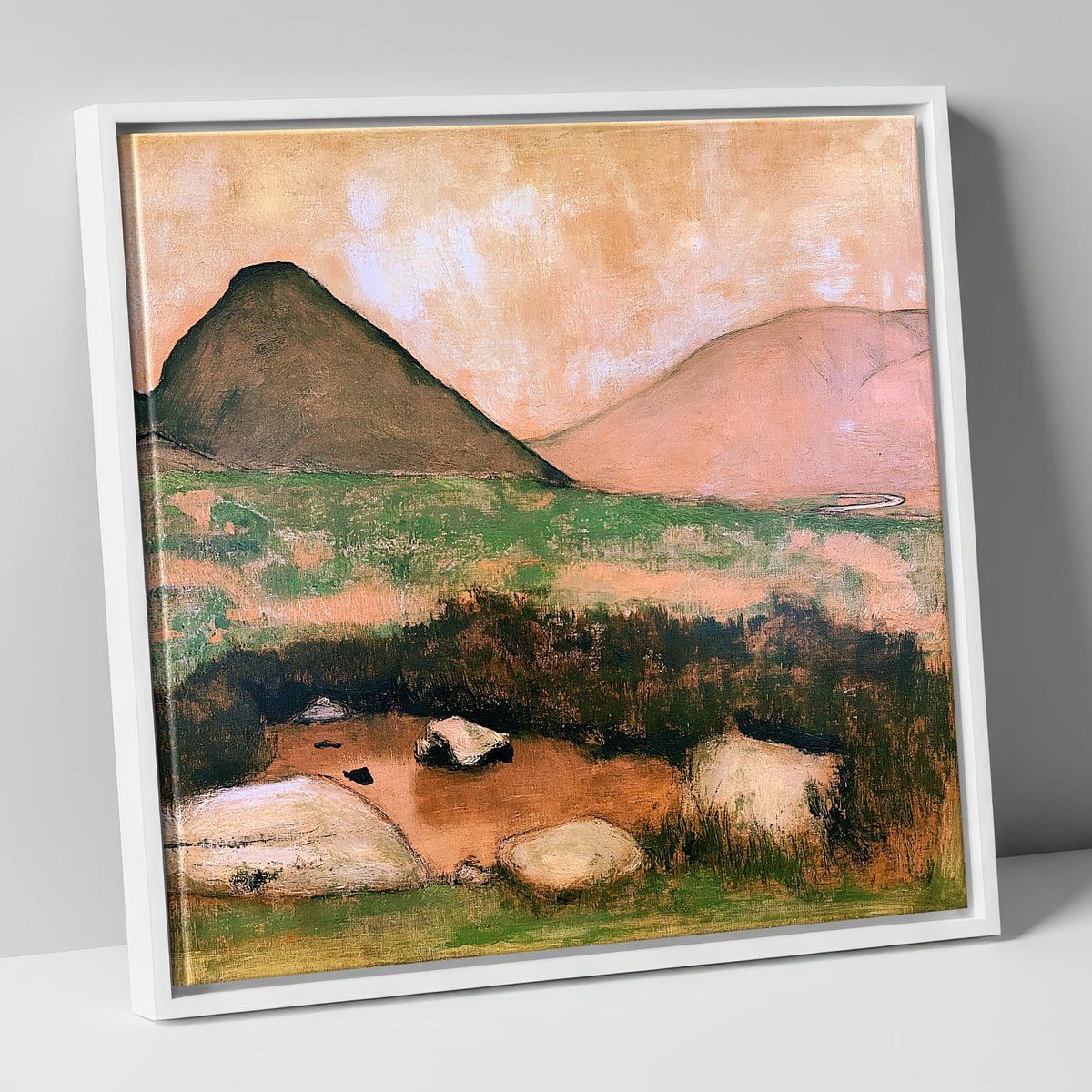 Haystacks Tarn in Warm Light lake district fell canvas wall art in white frame