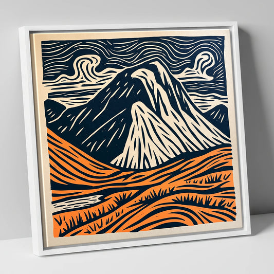 Great Gable in Navy and Orange lake district fell canvas wall art in white frame
