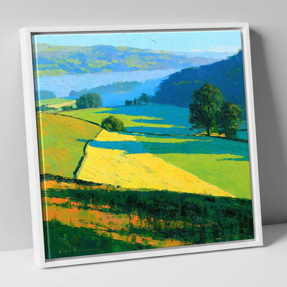 Sunlight and Shadow over Valley Fields lake district sky canvas wall art in white frame