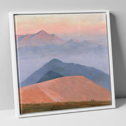Fell Summit in Lavender Haze lake district fell canvas wall art in white frame