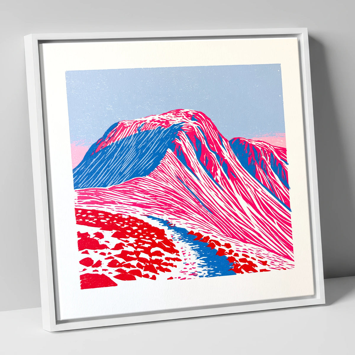 Vibrant Great Gable Peak lake district fell canvas wall art in white frame