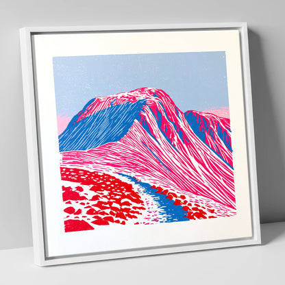 Vibrant Great Gable Peak lake district fell canvas wall art in white frame