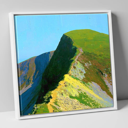 Sunlit Crag Hill Ridge Path lake district fell canvas wall art in white frame