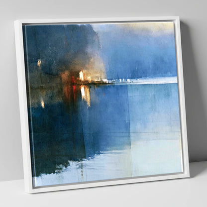 Indigo Lake Shore at Dusk lake district lake canvas wall art in white frame