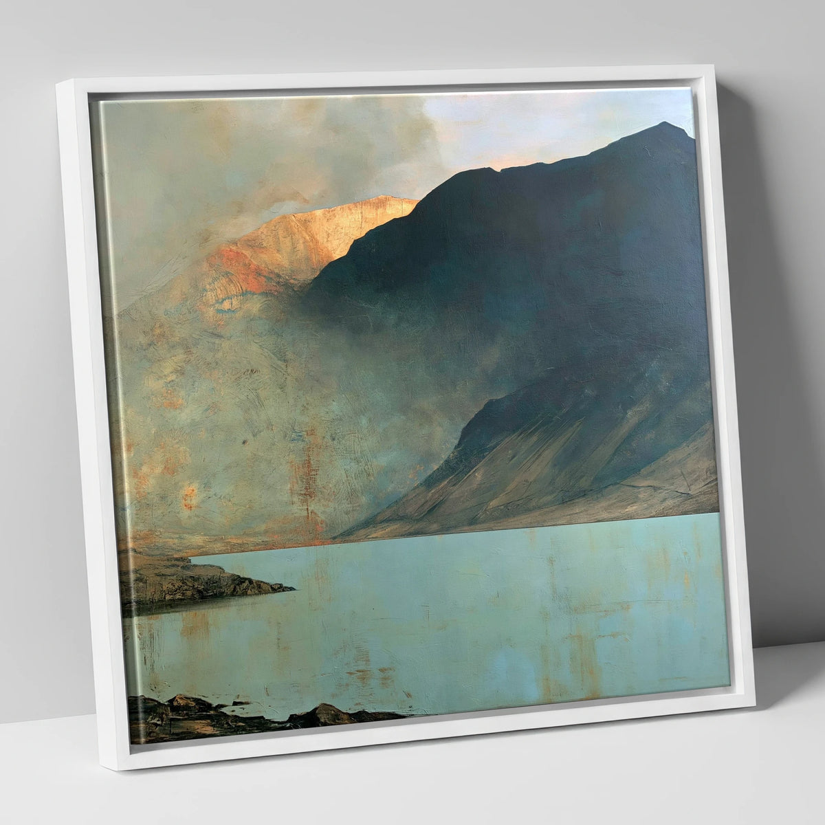 Wastwater Screes in Golden Light lake district lake canvas wall art in white frame