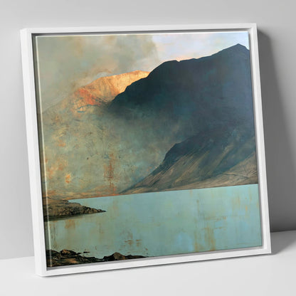 Wastwater Screes in Golden Light lake district lake canvas wall art in white frame