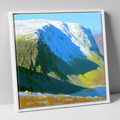Winter Sunlight on Red Screes lake district fell canvas wall art in white frame