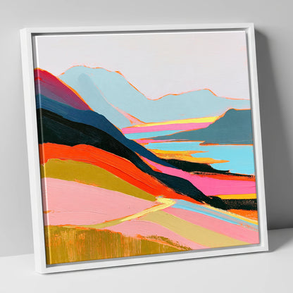 Vivid Summit View Over Fells lake district fell canvas wall art in white frame