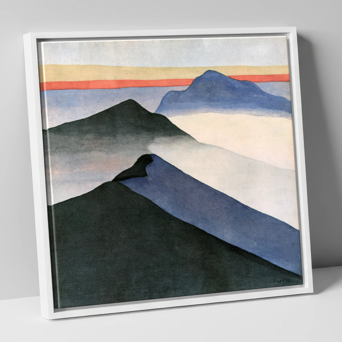 Mountain Ridge Under Terracotta Sky lake district fell canvas wall art in white frame