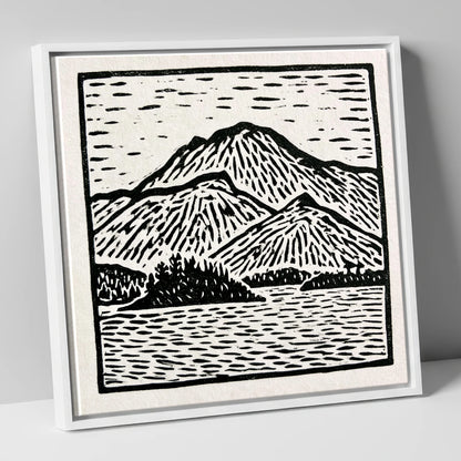 Graphic Monochrome Catbells Ridge lake district fell canvas wall art in white frame