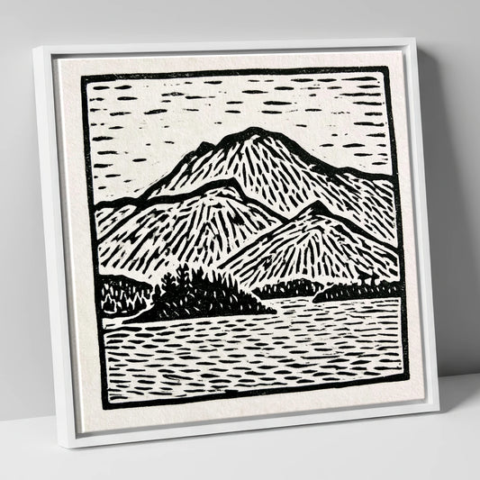 Graphic Monochrome Catbells Ridge lake district fell canvas wall art in white frame