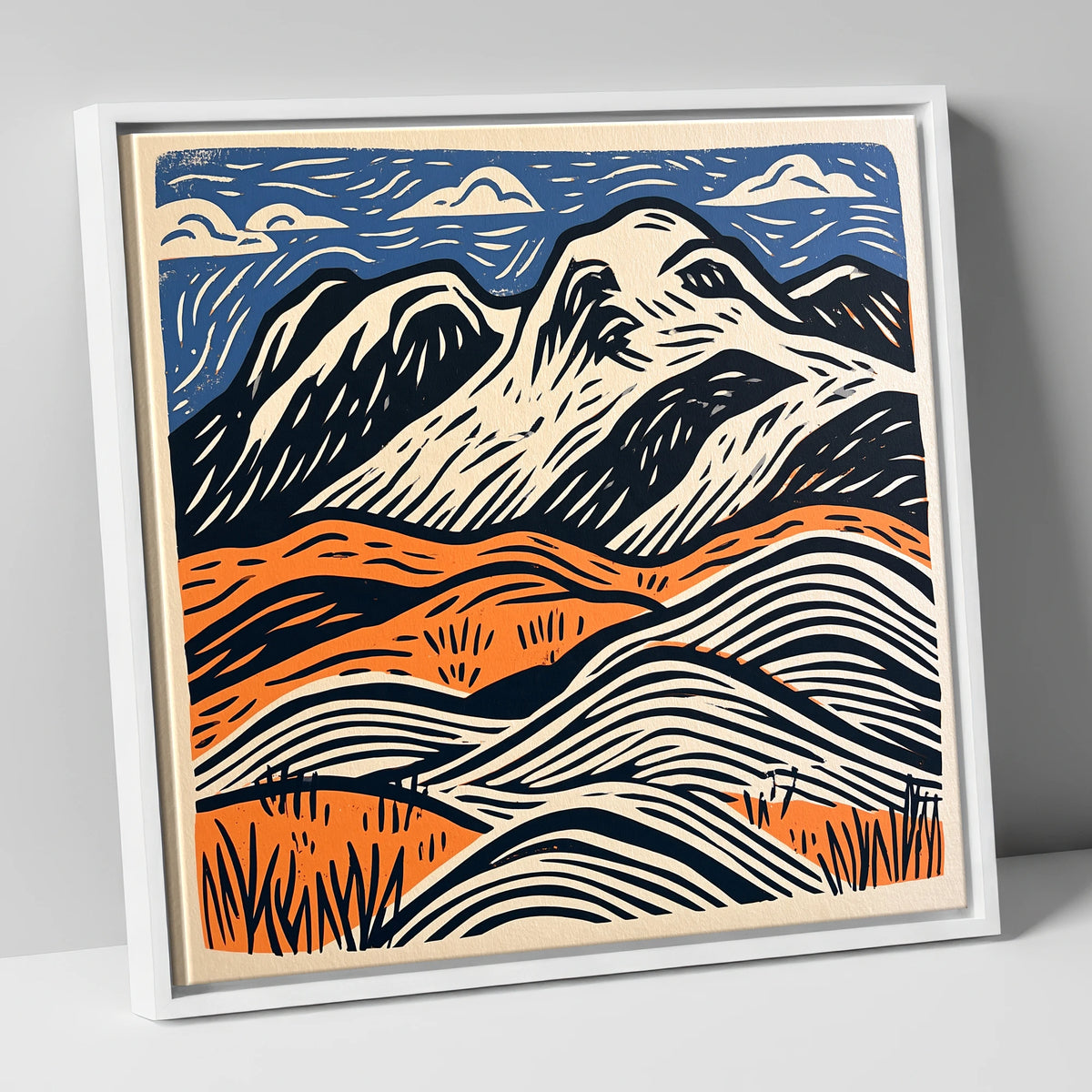 Bowfell Over Orange Fells lake district fell canvas wall art in white frame