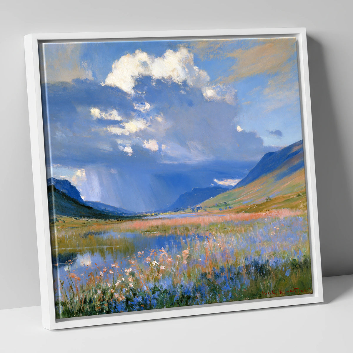 Passing Storm Over the Fells lake district sky canvas wall art in white frame