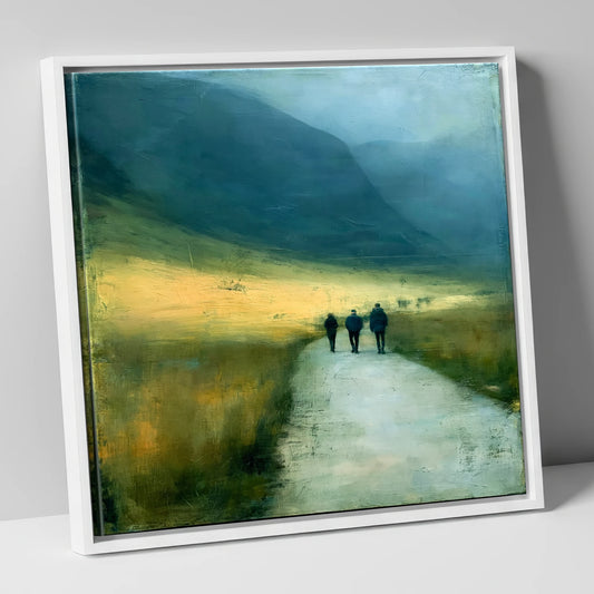 Fell Walkers in Dramatic Light lake district walking canvas wall art in white frame