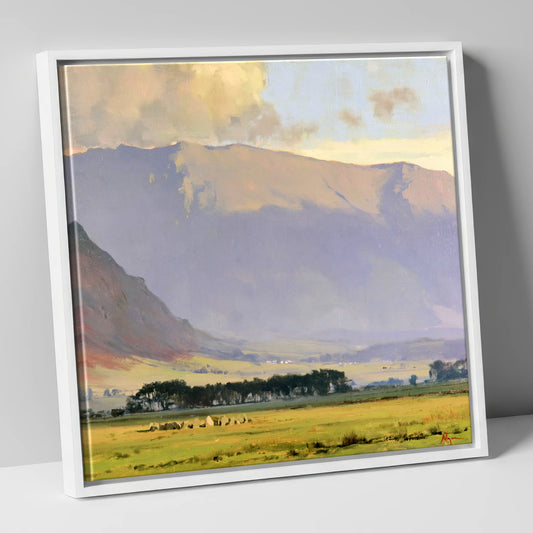 Blencathra Above Sunlit Valley Pastures lake district fell canvas wall art in white frame