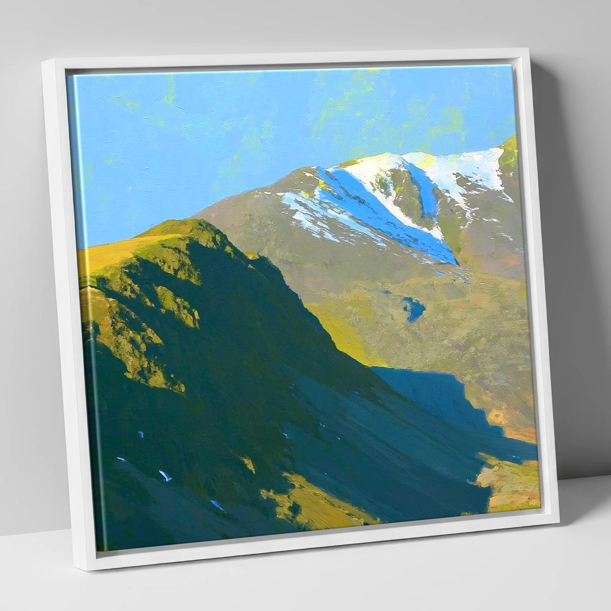Winter Sun on Slight Side lake district fell canvas wall art in white frame