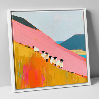 Vibrant Herdwick Sheep on Fellside lake district wildlife canvas wall art in white frame