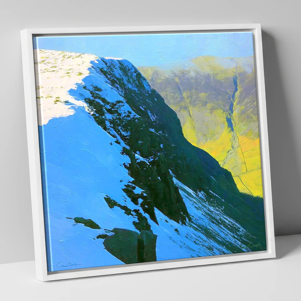 Birkhouse Moor Snowy Ridge lake district fell canvas wall art in white frame