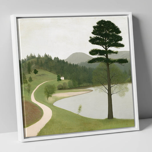 Tall Pine at Tarn Hows lake district lake canvas wall art in white frame