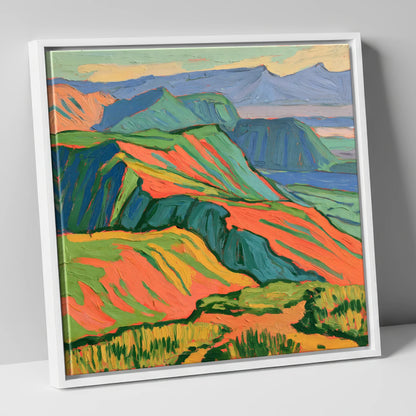 Vibrant Fells Summit View lake district fell canvas wall art in white frame