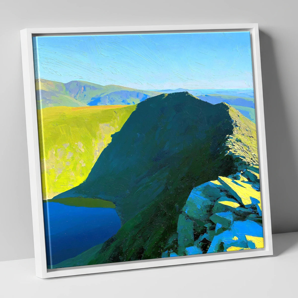 Sunlit Striding Edge on Helvellyn lake district walking canvas wall art in white frame