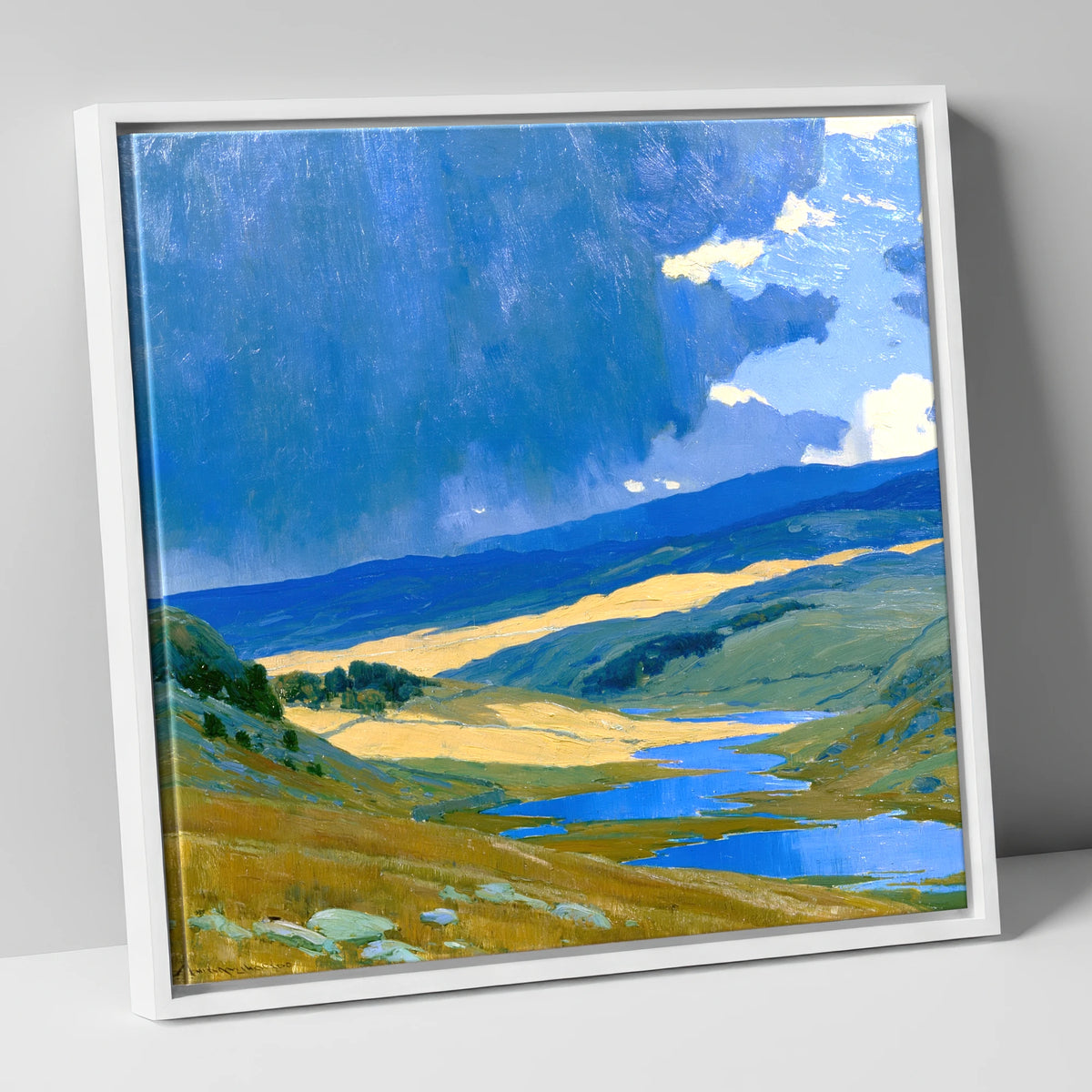 Storm Clouds Over Sunlit Fells lake district sky canvas wall art in white frame