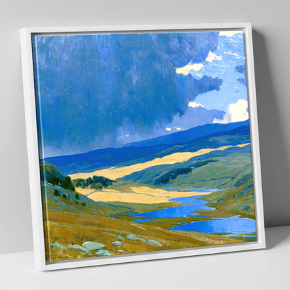 Storm Clouds Over Sunlit Fells lake district sky canvas wall art in white frame