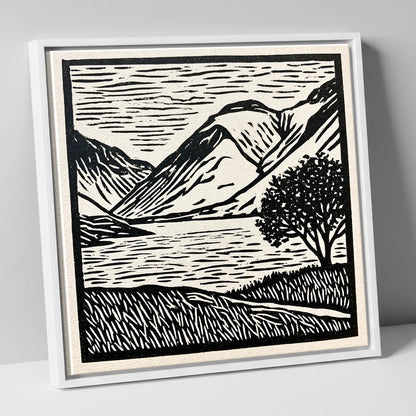 Wasdale in Black and White lake district valley canvas wall art in white frame