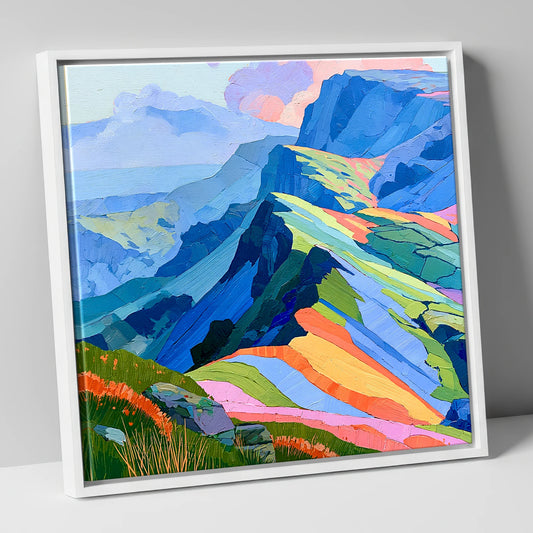 Vivid Hues On Misty Ridge lake district fell canvas wall art in white frame