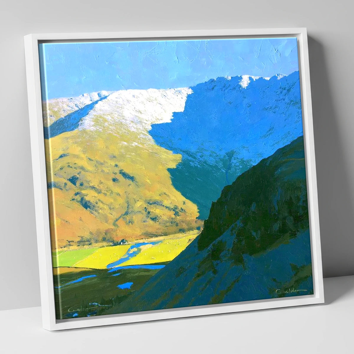 Winter Shadows on Grey Knotts lake district fell canvas wall art in white frame