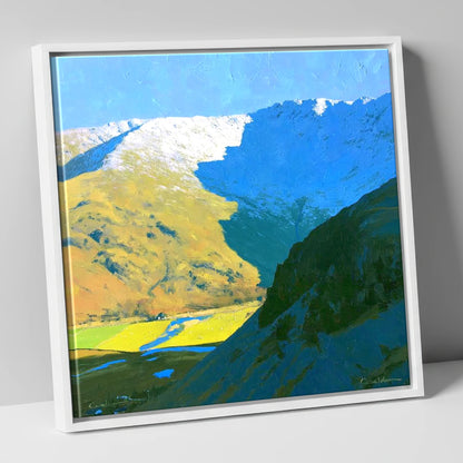 Winter Shadows on Grey Knotts lake district fell canvas wall art in white frame