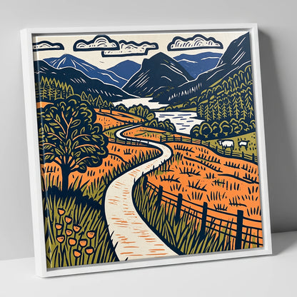 Terracotta Borrowdale Valley Path lake district valley canvas wall art in white frame