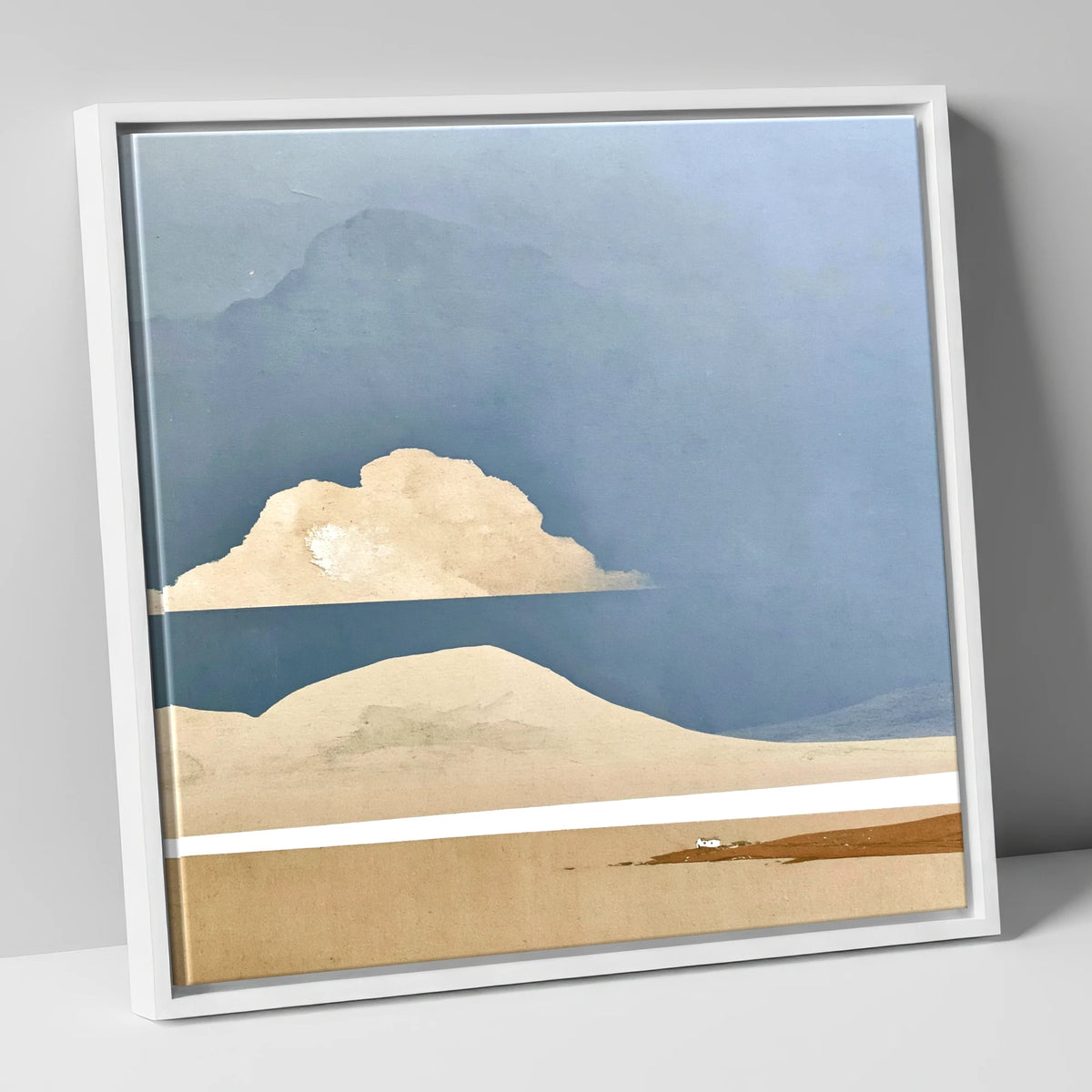Isolated Farmhouse Beneath Blue Fells lake district sky canvas wall art in white frame