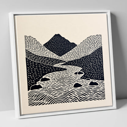 Bold Scafell Pike and Beck lake district fell canvas wall art in white frame