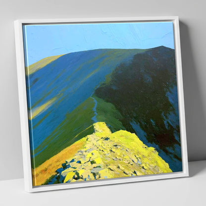 Sunlit Path up Wandope Ridge lake district fell canvas wall art in white frame