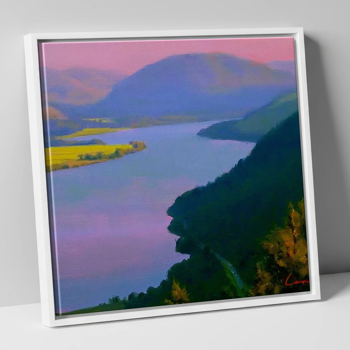 Vibrant Evening Over Bassenthwaite Lake lake district lake canvas wall art in white frame