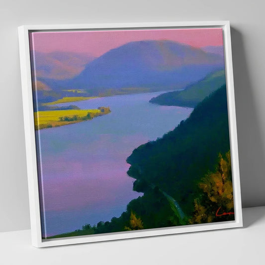 Vibrant Evening Over Bassenthwaite Lake lake district lake canvas wall art in white frame