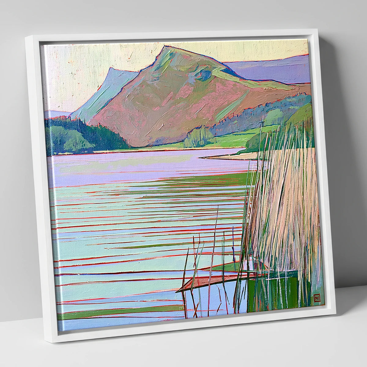 Grasmere Lake In Pastel Tones lake district lake canvas wall art in white frame