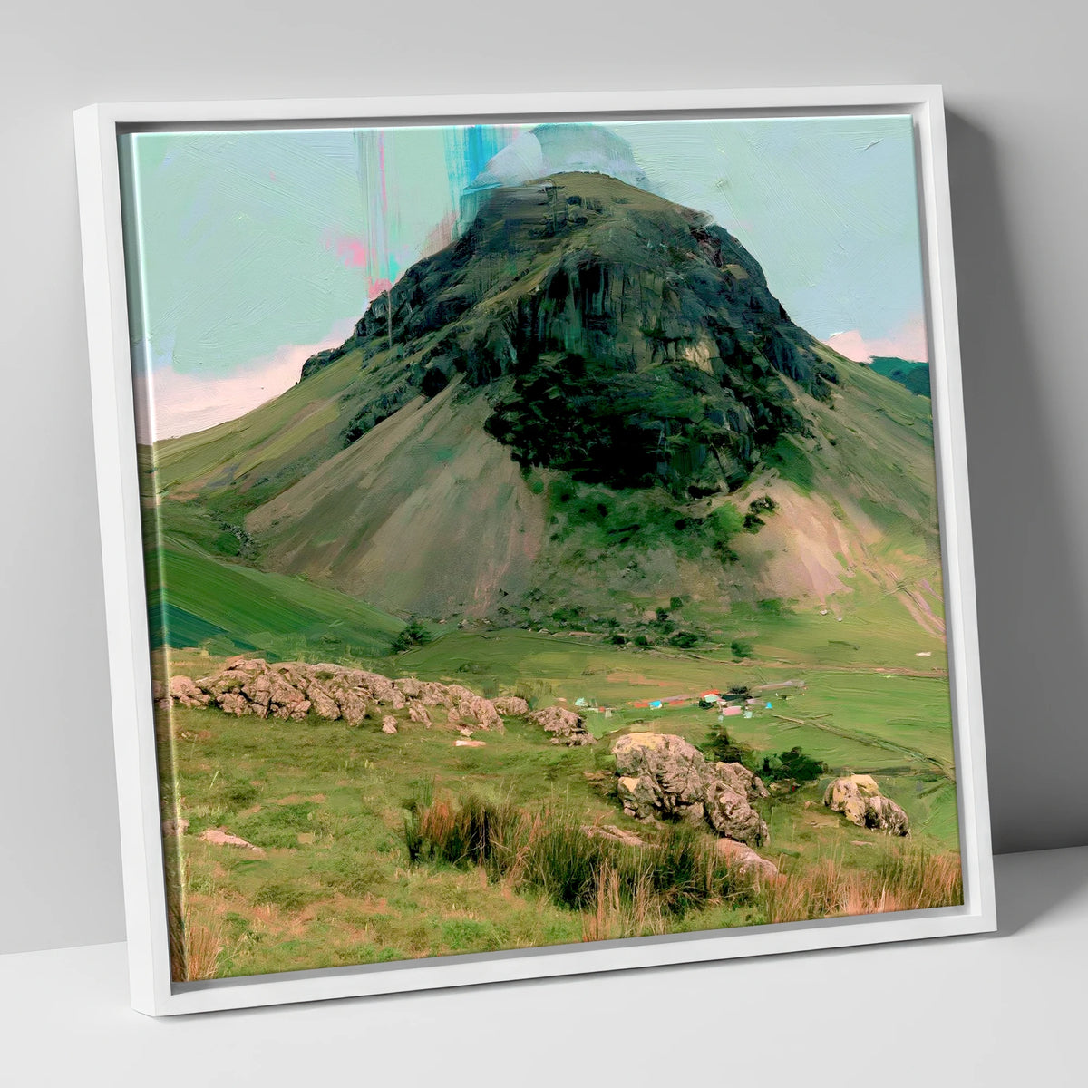 Great Gable Vibrant Summit lake district fell canvas wall art in white frame